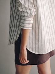 Ecru/Burgundy Stripe Cotton Sateen Long Sleeve Shirt - Image 5 of 8