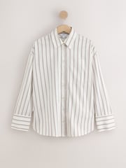 Ecru/Burgundy Stripe Cotton Sateen Long Sleeve Shirt - Image 6 of 8