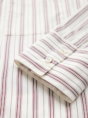 Ecru/Burgundy Stripe Cotton Sateen Long Sleeve Shirt - Image 8 of 8
