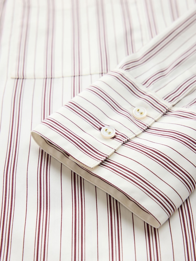 Ecru/Burgundy Stripe Cotton Sateen Long Sleeve Shirt - Image 8 of 8 Ecru/Burgundy Stripe Cotton Sateen Long Sleeve Shirt - Image 8 of 8