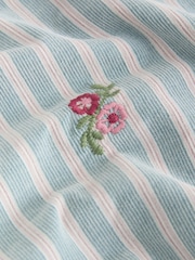 Blue Corduroy Stripe Piecrust Ruffle Floral Embroidered Blouse - Image 7 of 8