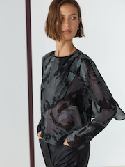 Navy Horse Print Long Sleeved Cape Top - Image 1 of 9
