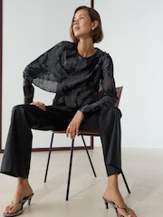 Navy Horse Print Long Sleeved Cape Top - Image 3 of 9