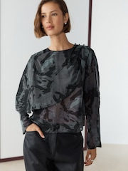 Navy Horse Print Long Sleeved Cape Top - Image 4 of 9
