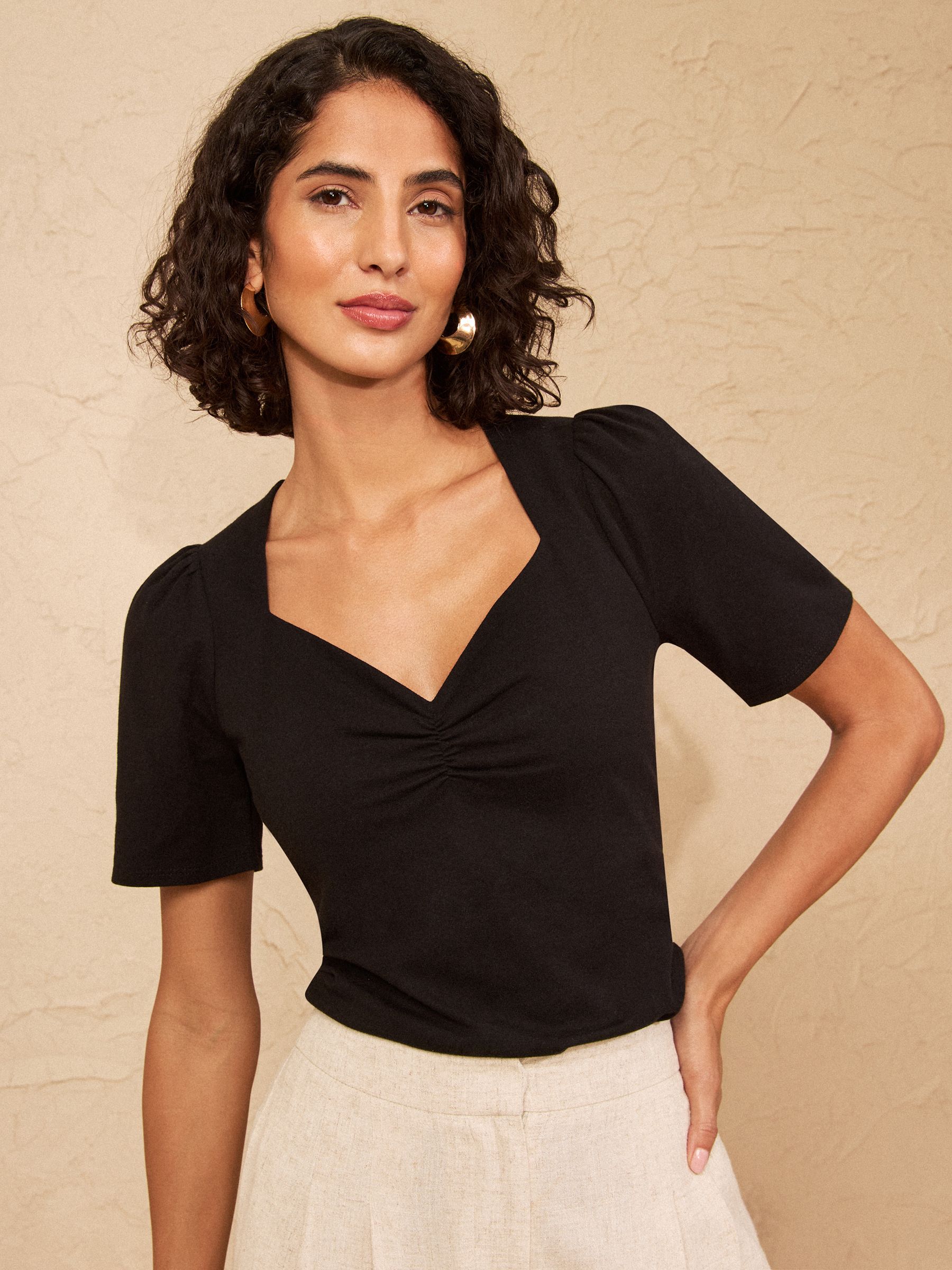 Buy Love & Roses Black Short Sleeve Sweetheart Top from the Next