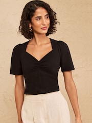 Love & Roses Black Short Sleeve Sweetheart Top - Image 4 of 4