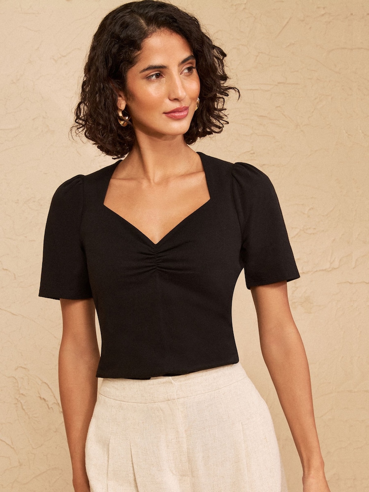 Love & Roses Black Short Sleeve Sweetheart Top - Image 4 of 4
