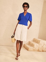 Love & Roses Cobalt Blue Notch Neck Flutter Sleeve T-Shirt - Image 3 of 4