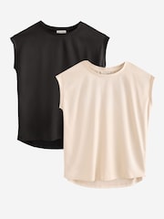 Love & Roses X2 Black and White Satin Front Multipack T-Shirt - Image 1 of 7