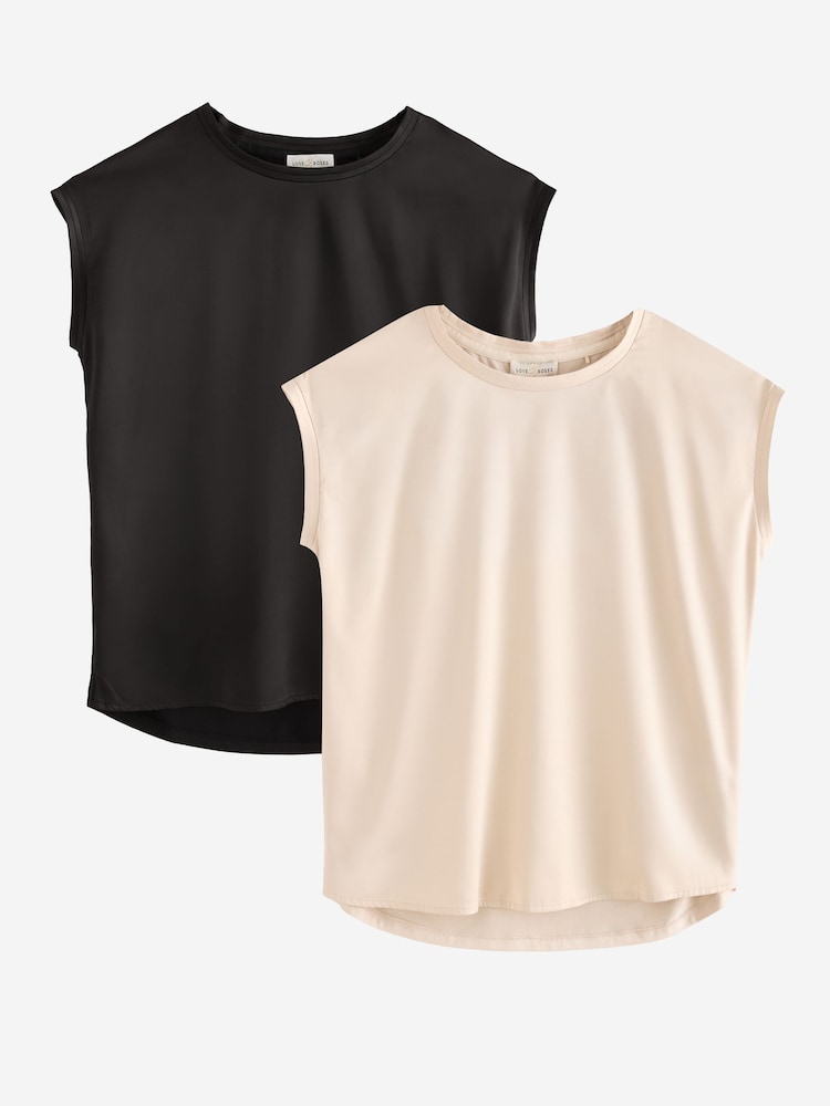 Love & Roses X2 Black and White Satin Front Multipack T-Shirt - Image 1 of 7