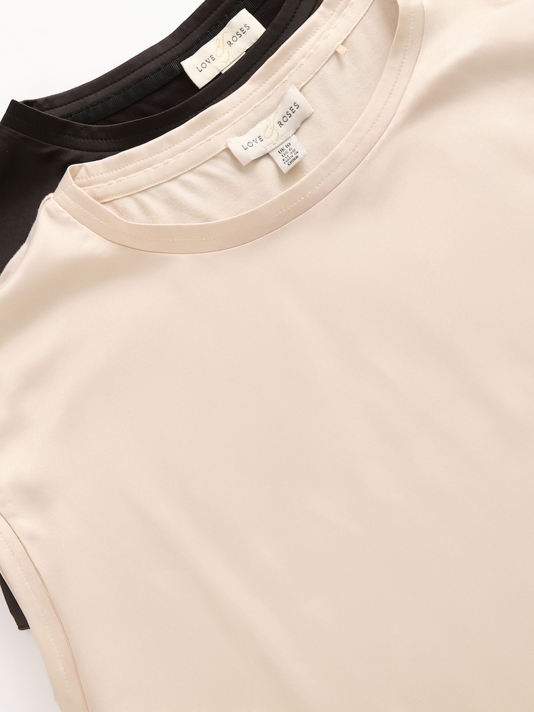 Love & Roses X2 Black and White Satin Front Multipack T-Shirt - Image 7 of 7