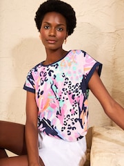 Navy Multi Animal Print - Love & Roses Rund hals Jersey T-shirt - Billede 1 af 4