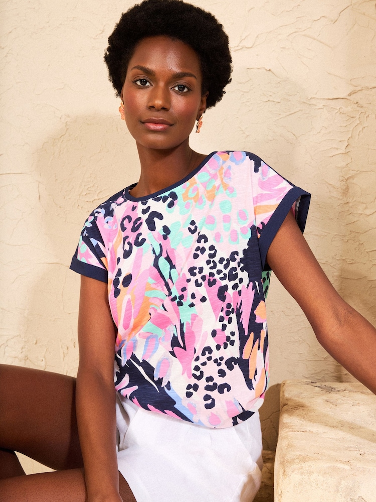 Navy Multi Animal Print - Love & Roses Rund hals Jersey T-shirt - Billede 1 af 4 Navy Multi Animal Print - Love & Roses Rund hals Jersey T-shirt - Billede 1 af 4