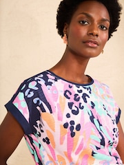 Navy Multi Animal Print - Love & Roses Rund hals Jersey T-shirt - Billede 2 af 4