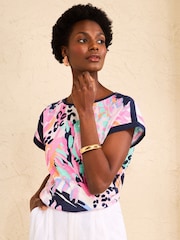 Navy Multi Animal Print - Love & Roses Rund hals Jersey T-shirt - Billede 4 af 4