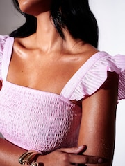 South Beach Pink Shirred Frill Sleeve Top - Image 3 of 4