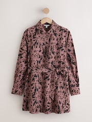 Pink Print Long Sleeve Tie Waist Shirt Dress - Image 5 of 7