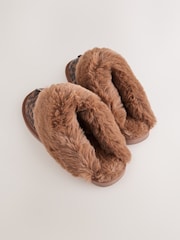 Animal/Brown Faux Fur Lined Suede Mule Slippers - Image 5 of 6