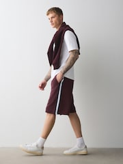 Burgundy Red Jersey Side Stripe Jort Shorts - Image 2 of 8