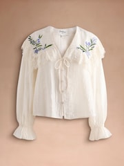 Cath Kidston Blue Embroidered Floral Ruffle Blouse - Image 2 of 4