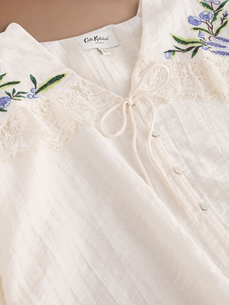 Cath Kidston Blue Embroidered Floral Ruffle Blouse - Image 4 of 4 Cath Kidston Blue Embroidered Floral Ruffle Blouse - Image 4 of 4