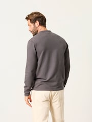 FatFace Henley Washed Black Long Sleeve Textured T-Shirt - Image 2 of 6