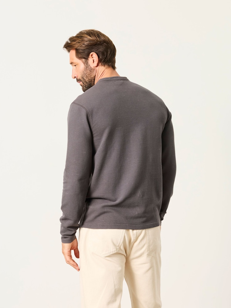 FatFace Henley Washed Black Long Sleeve Textured T-Shirt - Image 2 of 6
