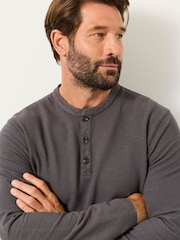 FatFace Henley Washed Black Long Sleeve Textured T-Shirt - Image 3 of 6