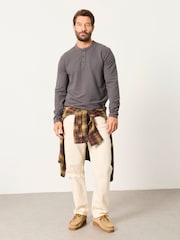 FatFace Henley Washed Black Long Sleeve Textured T-Shirt - Image 4 of 6