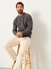 FatFace Henley Washed Black Long Sleeve Textured T-Shirt - Image 5 of 6