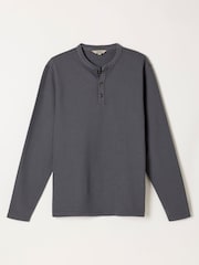 FatFace Henley Washed Black Long Sleeve Textured T-Shirt - Image 6 of 6