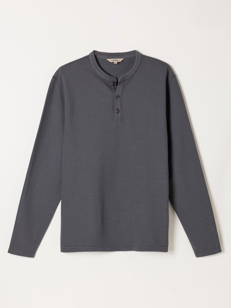 FatFace Henley Washed Black Long Sleeve Textured T-Shirt - Image 6 of 6