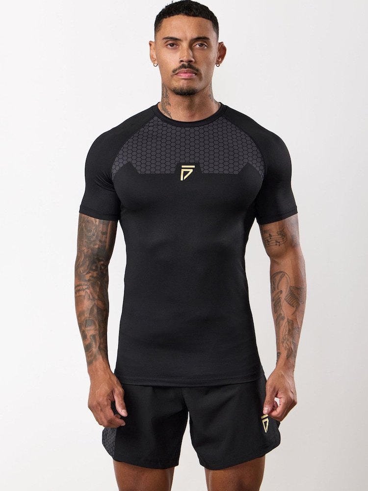 Gym King Black Fight Division Combat Short Sleeve Rash Guard T-Shirt - Image 1 of 3