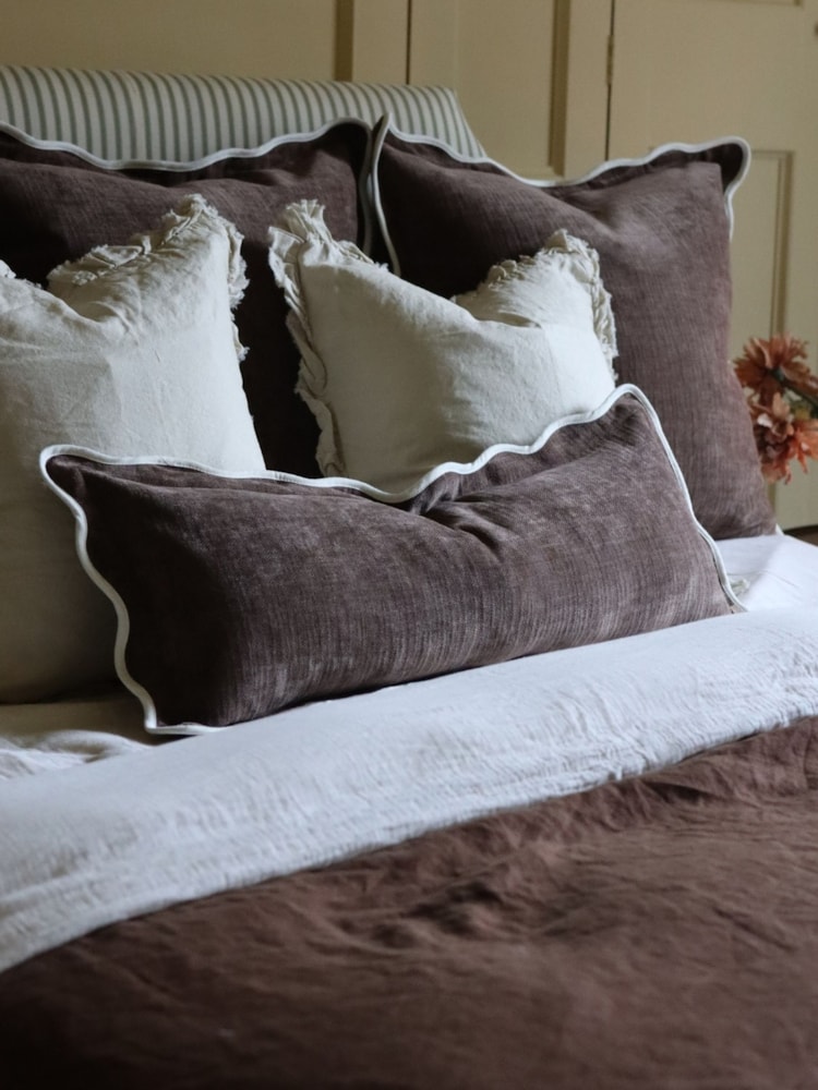 Ellenvale Interiors Chocolate Brown Chloe Scalloped Edge Cushion Bolster Cover - Image 1 of 2