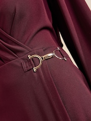 Friends Like These Berry Red Long Sleeve Hardware Detail Wrap Mini Dress - Image 3 of 4