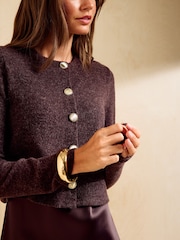 Friends Like These Chocolate Brown Petite Cosy Button Through Cardi Slip Midi Dress - Image 3 of 5