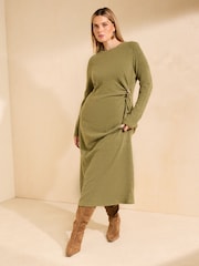 Friends Like These Olive Green Curve Cosy Long Sleeve Hardware Detail Midi Dress - Image 1 of 5