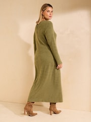 Friends Like These Olive Green Curve Cosy Long Sleeve Hardware Detail Midi Dress - Image 4 of 5