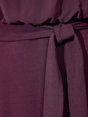 Friends Like These Aubergine Purple Petite Jersey Chiffon Flutter Sleeve Midi Dress - Image 6 of 6