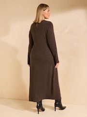Friends Like These Chocolate Brown Curve Cosy Long Sleeve Hardware Detail Midi Dress - Image 5 of 5