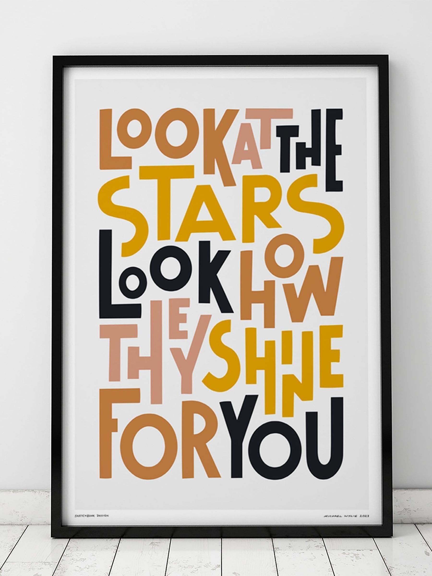 Sketchbook Design Unisex Multi Look At The Stars Typography Framed Wall Art Print - Image 1