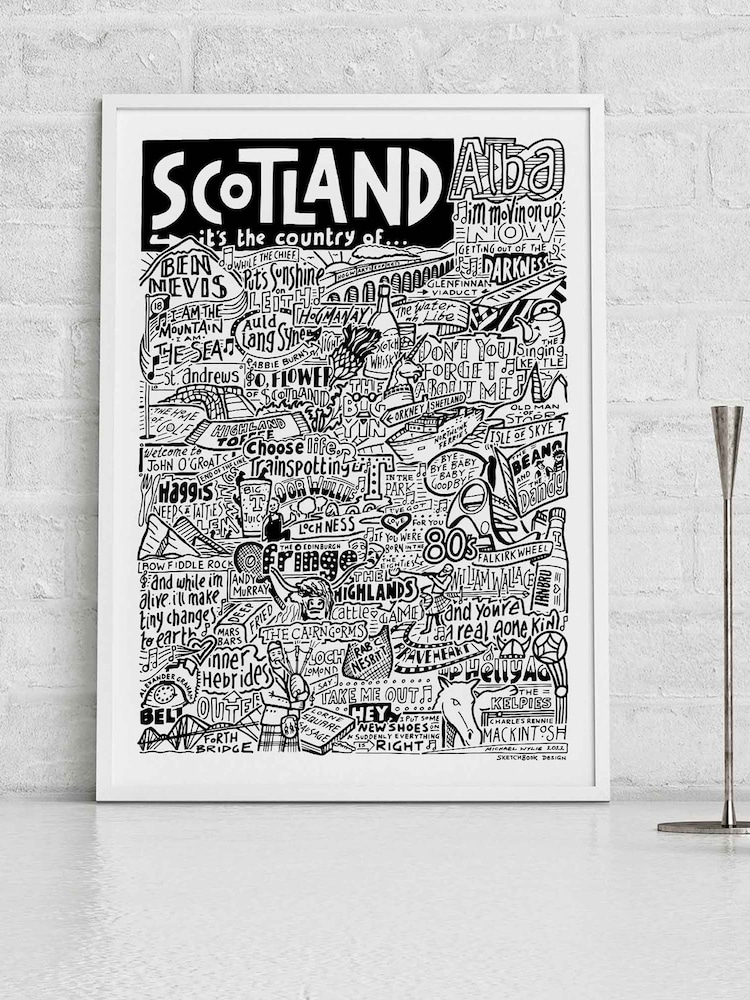 Sketchbook Design Multi Scotland Landmarks Illustration Framed Print Wall Art - Image 1 of 3