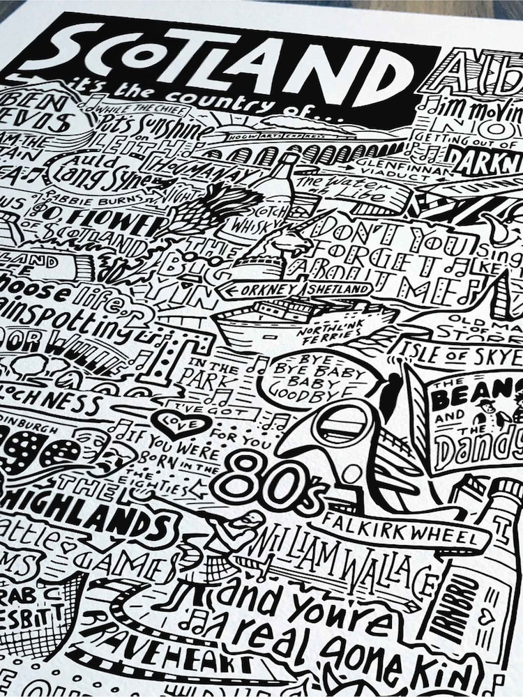 Sketchbook Design Multi Scotland Landmarks Illustration Framed Print Wall Art - Image 2 of 3