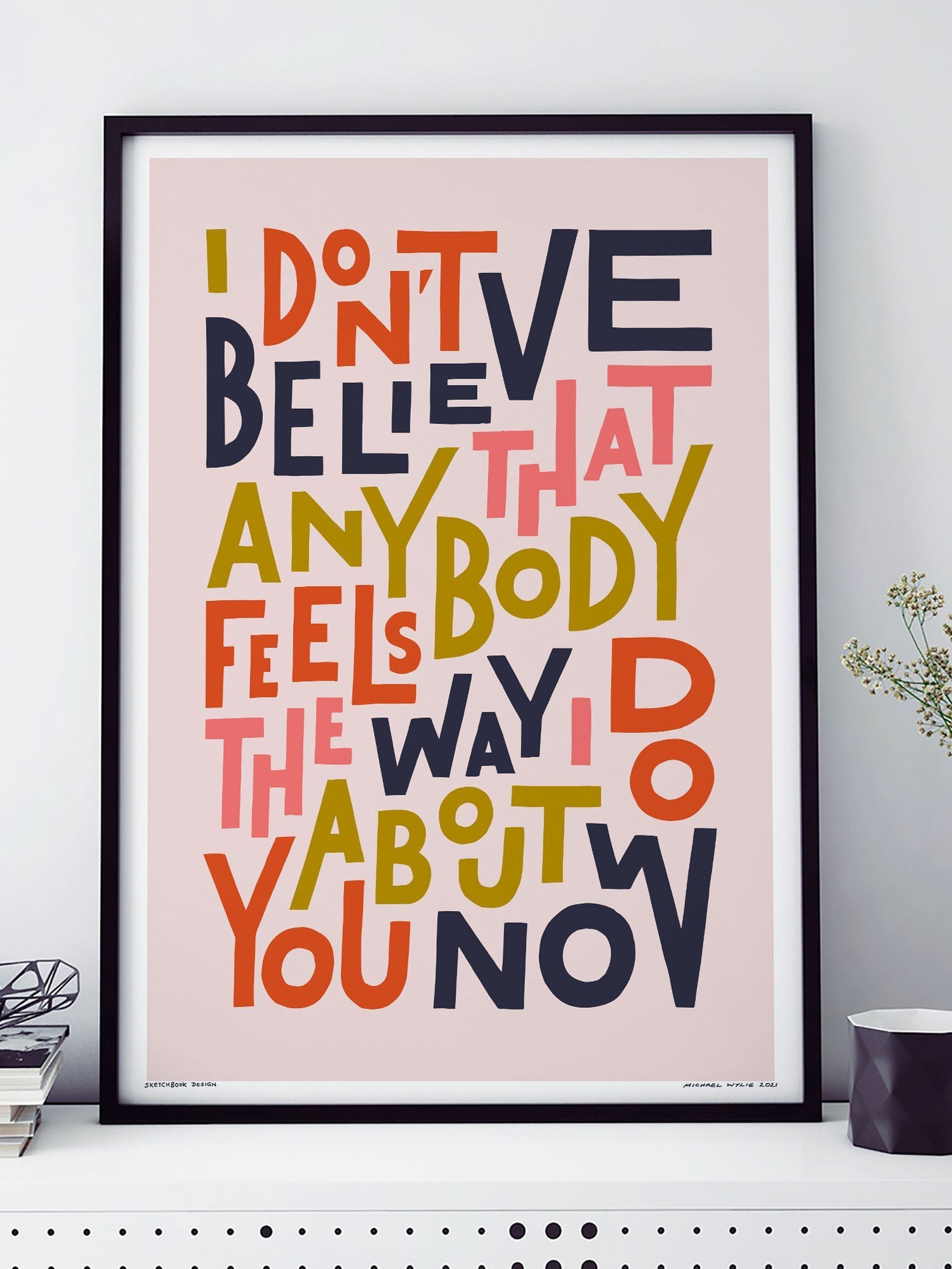 Sketchbook Design A3 Print - Wonderwall Feels The Way I Do - Black Frame - Image 2