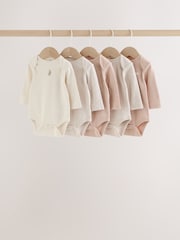 Neutral Bunny Long Sleeve Baby Bodysuits 5 Pack - Image 1 of 11