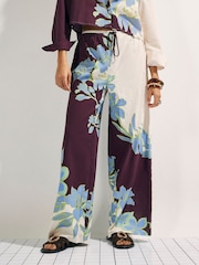 River Island Cream Floral Print Wide Leg Trousers - Image 1 of 4