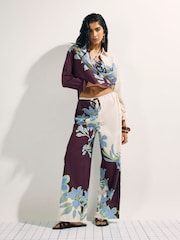 River Island Cream Floral Print Wide Leg Trousers - Image 2 of 4