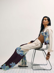 River Island Cream Floral Print Wide Leg Trousers - Image 4 of 4