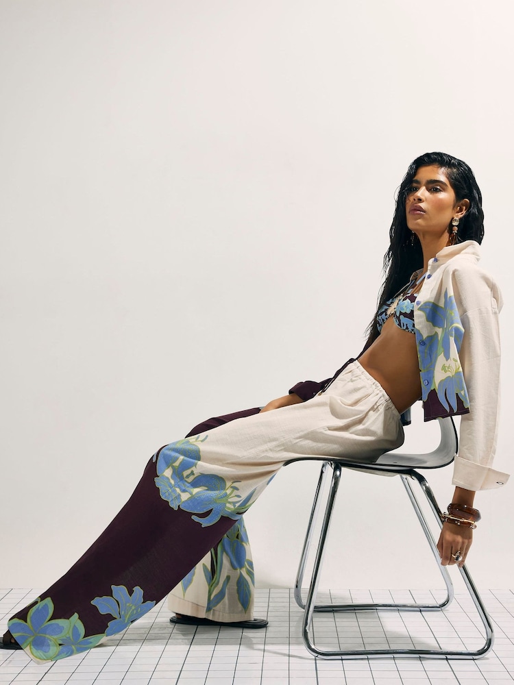 River Island Cream Floral Print Wide Leg Trousers - Image 4 of 4