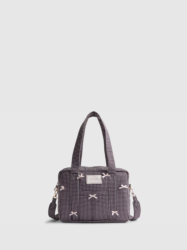 River Island Black Gingham Bow Holdall - Image 1 of 5